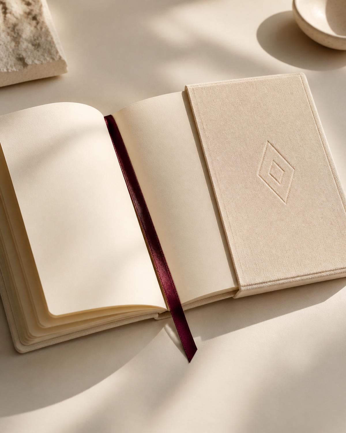 Luxury hardcover book mockup representing the Journal & Workbook category